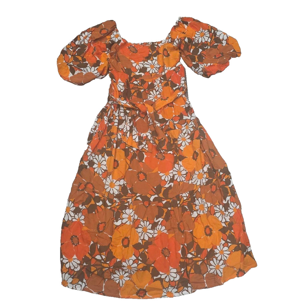 Revolve Faithfull The Brand Kiona Isola Floral Printed Dress Orange Sz 6 A004054 - Picture 13 of 13